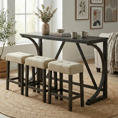 GDFStudio Carter Transitional Wood 3-Piece Counter Height Dining Set with USB Charging Table and Biscuit-Tufted Upholstered Stools