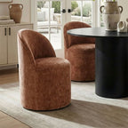 5-Piece Dining Table Set for 4, Modern Barrel Chair with Wheels and Chenille Upholstery, Black Round Pedestal Table-Panipeachy