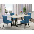 HomeStock 5-Piece Rectangle Natural Oak Finish Solid Wood Top Dining Table with 4 Parson Chair