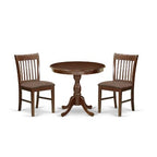 3-Piece Mahogany Finish Solid Wood Top - Round Dining Room Set - Seats 4
