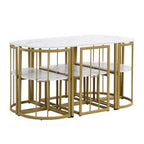 Modern Marble Dining Table Set for 6 with Metal Frame, Rectangular Marble Sticker Table and 6 Chairs for Dining Room Kitchen
