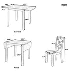 GDFStudio Torquil 3 Piece Ruberwood Dining Set with Foldable Dining Table and 2 X-back Chairs