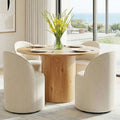 Dining Table Set for 4, Upholstered Barrel Chair with Castors and Round Pedestal Table for Kitchen or Breakfast Nook-Panipeachy