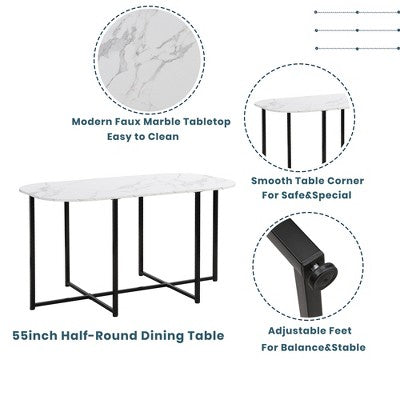 Modern Marble Dining Table Set for 6 with Metal Frame, Rectangular Marble Sticker Table and 6 Chairs for Dining Room Kitchen