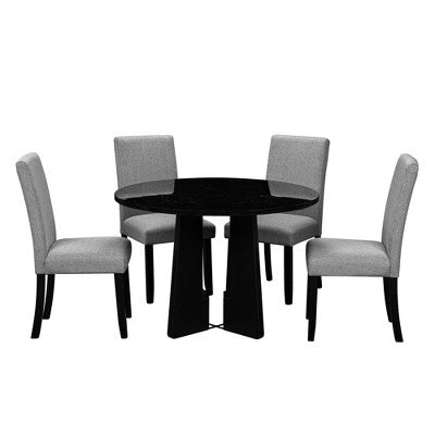 5-piece Round Dining Table Set Dining Set with 4 Upholstered Chairs for Dining Room, Kitchen and Living room, Beige/Black/Gray/White-ModernLuxe