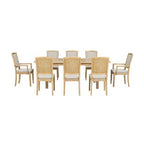 9 Pieces Extendable Dining Table Set for 6, Rectangular Kitchen Dining Table with Removable Leaf and 6 Armless Chairs and 2 Arm Chairs