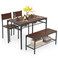 Costway Dining Table Set for 4 Rectangular Table with 2 Chairs, 1 Bench, Storage Racks Rustic Brown/Gray/Brown
