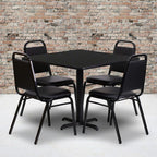 Emma and Oliver 36 Square Laminate X-Base Table Set with 4 Banquet Chairs
