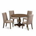 HomeStock 5-Piece Distressed Jacobean Finish Solid Wood Top Dining table with 4 Chairs