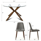 Olive+Oslo 5-Piece Dining Table Set for 4, Round Glass Dining Table with 4 Upholstered Dining Chairs Walnut Legs-Panipeachy
