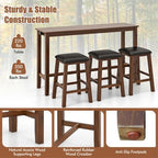 Costway 4-Piece Bar Table Set w/ Power Outlet Counter-Height Table & 3 Bar Stools