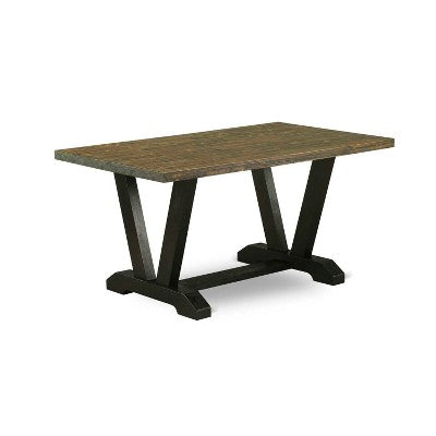 HomeStock 3-Piece Rectangle Distressed Jacobean Finish Solid Wood Top Dining Table with 2-Benches