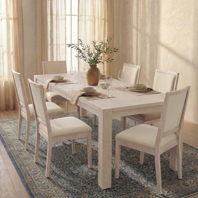 Modern Dining Set - 80 Table + 6 Cushioned Chairs, Solid Wood Frame, 400lbs Table Capacity, Easy Assembly
