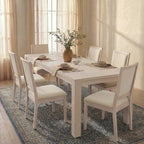 Modern Dining Set - 80 Table + 6 Cushioned Chairs, Solid Wood Frame, 400lbs Table Capacity, Easy Assembly