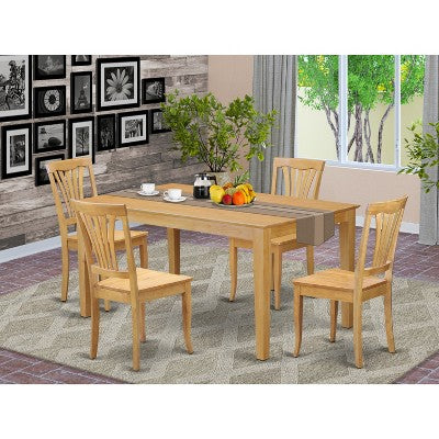 HomeStock 5-Piece Rectangle Natural Oak Finish Solid Wood Top Dining Table with 4 Chairs