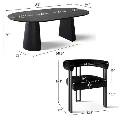Expandable Round to Oval Dining Table Set with 8 Velvet Chairs, 3-in-1 Pedestal Dining Set, Seats 4 to 8, Modern Dining Room Set-Panipeachy