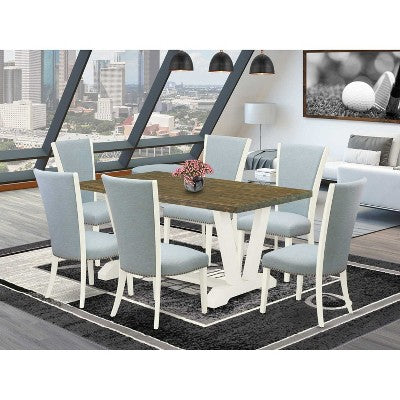 HomeStock 7-Piece Distressed Jacobean Finish Solid Wood Top Dining Table with 6-Chairs