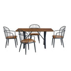 5 Piece Dining Table Set Dining Set with 4 Dining Chairs and Round/Square Table, Black+Natural/Walnut-ModernLuxe