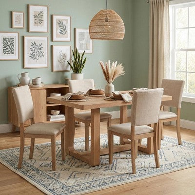 GDFStudio Carter Transitional 5-Piece Wood Dining Table Set with Upholstered Chairs