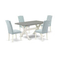 HomeStock 5-Piece Rectangle Natural Oak Finish Solid Wood Top Dining Table with 4 Upholstered Chairs