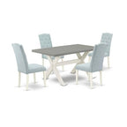 HomeStock 5-Piece Rectangle Natural Oak Finish Solid Wood Top Dining Table with 4 Upholstered Chairs