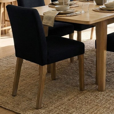 Expandable Dining Table Set for 8, Rectangular Table with Removable Leaves and Armless Linen Chairs, Featuring Solid Wood Legs-Panipeachy