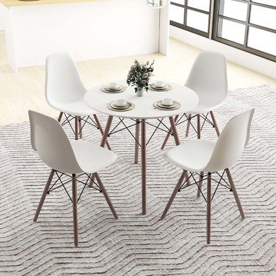Costway Dining Table Set Modern 5 PCS For 4 Round Dining Room Table Set with Solid Wood Leg Black/Brown/White