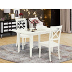 HomeStock 3-Piece Linen White Finish Rectangular Solid Wood Top with Butterfly Leaf Dining Table Set