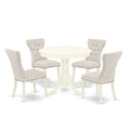 HomeStock 5-Piece Round Linen White Finish Solid Wood Top Dining Table with 4 Parson Chair