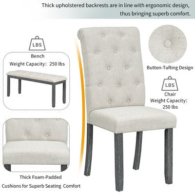 6 PCS Retro Dining Table Set, Rectangular Table with Unique Legs and Upholstered Chairs-ModernLuxe