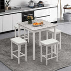 Costway 5 PCS Bar Table Set Square Dining Table & 4 PVC Leather Upholstered Bar Stools Brown/White