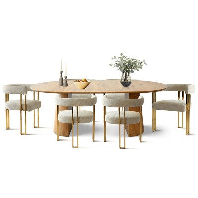 47-83 Extendable Dining Table Set for 6, Natural Wood-Tone Table and 6 Upholstered Chenille Dining Chairs with Metal Legs-Panipeachy