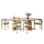 47-83 Extendable Dining Table Set for 6, Natural Wood-Tone Table and 6 Upholstered Chenille Dining Chairs with Metal Legs-Panipeachy