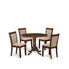 HomeStock 5 Piece Round Kitchen Table Set Linen Chairs Walnut Finish