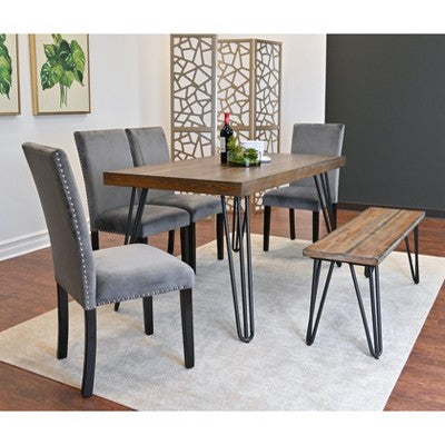 Ashzo 6-Piece Dining Set, Hairpin Dining Table with 4 Chairs and Bench, 3 Color Options