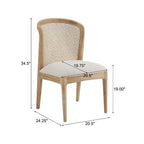 Christopher Knight Home Elowen 7-Piece Farmhouse Expandable Rubberwood Dining Set with Rattan Fabric Upholstered Chairs