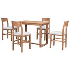5 Pieces Counter Height Dining Set for 4, Farmhouse Wooden Bar Table Set with 4 Upholstered Chairs for Small Places