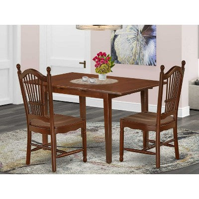 Rectangle Dining Table Set 3pc 48-60 Table w/ Leaf & 2 Wood Chairs - HomeStock