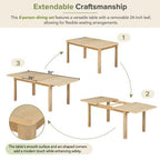 9 Pieces Extendable Dining Table Set for 6, Rectangular Kitchen Dining Table with Removable Leaf and 6 Armless Chairs and 2 Arm Chairs