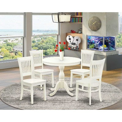 HomeStock Linen White Round Pedestal Dining Table and 4 Chair Set