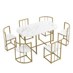 Modern Marble Dining Table Set for 6 with Metal Frame, Rectangular Marble Sticker Table and 6 Chairs for Dining Room Kitchen