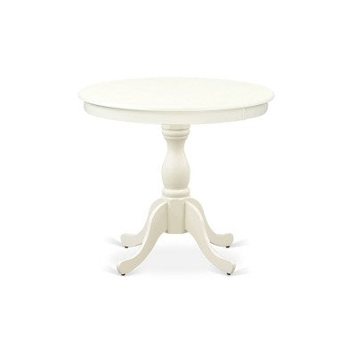 HomeStock Linen White Round Pedestal Dining Table and 4 Chair Set