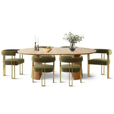 47-83 Extendable Dining Table Set for 6, Natural Wood-Tone Table and 6 Upholstered Chenille Dining Chairs with Metal Legs-Panipeachy