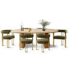 47-83 Extendable Dining Table Set for 6, Natural Wood-Tone Table and 6 Upholstered Chenille Dining Chairs with Metal Legs-Panipeachy