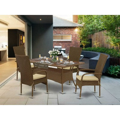 HomeStock 5-Piece Natural Oak Finish Solid Wood Top Dining table with 4 Chairs