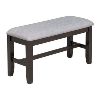 6 Piece Extendable Dining Table Set Dining Set Small Dinette Kitchen Table Set with Foldable Table, 4 Upholstered Chairs, Bench, Gray/Espresso-HABITRI
