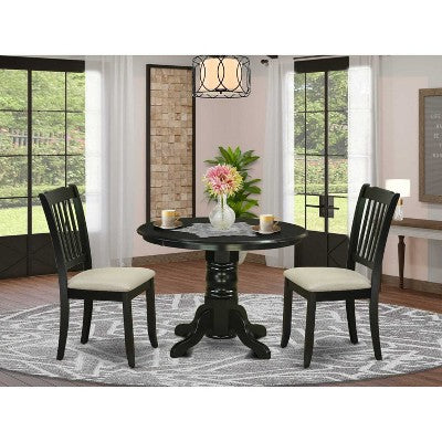 HomeStock 3-Pc Black Finish Solid Wood Top - Round Dining Room Set - Seats 4