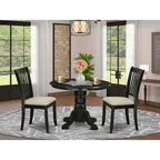 HomeStock 3-Pc Black Finish Solid Wood Top - Round Dining Room Set - Seats 4