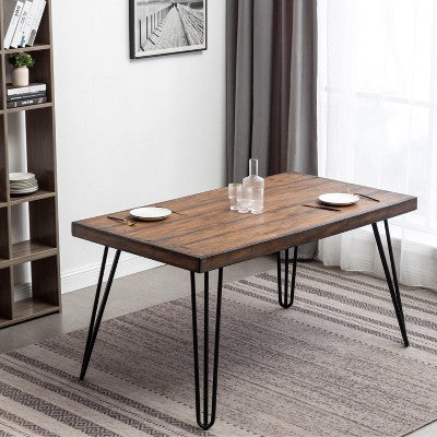 Ashzo 6-Piece Dining Set, Hairpin Dining Table with 4 Chairs and Bench, 3 Color Options