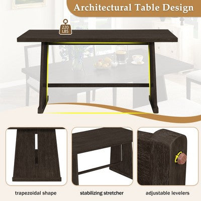 ModernLuxe 6-Piece Rustic Farmhouse Dining Set, Oak Veneer Dining Table with Trapezoid Legs, 4 Linen Upholstered Chairs+1 Bench